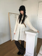 [MADE] Flute Ribbon Strap Punching Wave Knit Dress