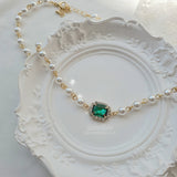 エメラルドスクエアパールチョーカーネックレス / Emerald Square Pearl Choker Necklace