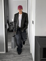 No.0372 double knee black denim wide PT