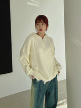 ダメージハーフジップアップフード/Damage Half Zip-Up Hood (3color)