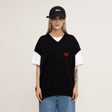 [UNISEX] Heart smile embroidered knit vest. Black (6658471788662)