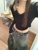 Must-have shirring long-sleeved T-shirt