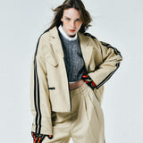 [UNISEX] Satin-Trimmed Padded Racing Jacket (Beige)