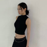 ベーシックスリムフィットハーフネックポーラークロップスリーブレス