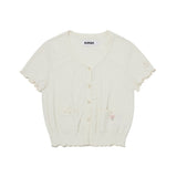 スモールチェリーポップルVネックニットカーディガン / SMALL CHERRY POPPLE V-NECK KNIT CARDIGAN [IVORY]