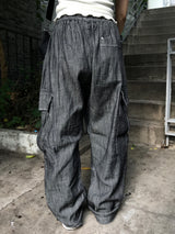 linen denim big pocket balloon cargo pants