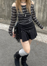 エスニックショルダースリットストライプTシャツ / Ethnic Shoulder Slit Stripe Tee