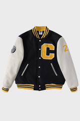 Big Patch Black Ivory Baseball Jacket / Varsity Jacket