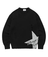 W DAMAGED STAR KNIT CREWNECK BLACK(CV2DFFK601A)