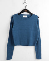 Codill V-neck Coloring Shoulder Slit Cropped Long-Sleeved Knitwear