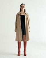 W.BELTED LEATHER SHIRRING COAT - CREAM BEIGE (6636057985142)