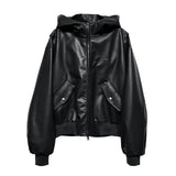 [PREMIUM/MADE] Nut leather label crop hooded jumper