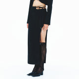 213-CHAIN&SLIT RIBBON SKIRT (6613729181814)