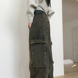 Riden Vintage Washed Pocket Denim Long Wide Pants