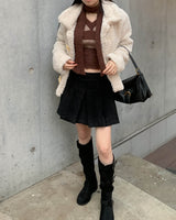 Crop stripe muffler knit set