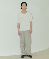 UNISEX PINTUCK STITCH WIDE PANTS M - LIGHT BEIGE (6689417560182)