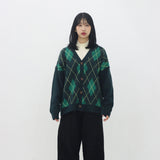 バルキーブラシアンドアーガイルカーディガン/Bulky Brush and Argyle Cardigan_3color