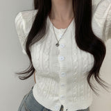Buttoned Front Crop Knit Cardigan
