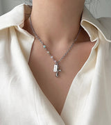 ピットパステルビーズクロスユニークボールドレイヤードネックレス / pit Pastel beads cross unique bold layered necklace