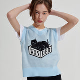 Box Cat Knit vest [Light Blue] (6679676026998)