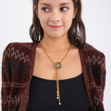 ボタンポイントボーロタイチェーンネックレス/Button point bolo tie chain necklace (Khaki)