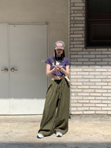 ロモンデイリーバンディングストリングコットンロングワイドパンツ / Romon Daily Banding String Cotton Long Wide Pants
