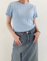 Twisted knitwear short-sleeved