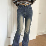 Kimun Y2K crack washed gold embroidery long bootcut denim pants
