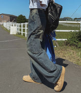 (UNISEX)カラーリングカーペンダーワイドデニムパンツ