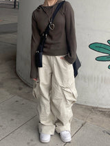 バイオウォッシングコットンワイドクリームカーゴパンツ / Bio-washing Cotton Wide Cream Cargo Pants