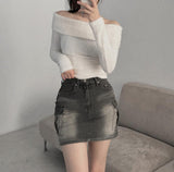 Gray cargo denim mini skirt