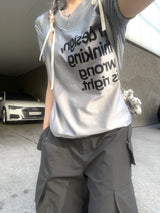Romantic sporty block core lettering short-sleeved T-shirt