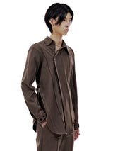 UNBALANCED BUTTON STRAP SHIRT (BROWN) (6654717001846)