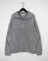 リブハーフジップアップニット/Ribbed Half Zip Up Knit (4color)