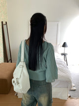 High knee ribbed V-neck semi-crop long-sleeve knit