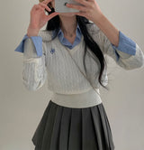 [Belied made] More twisted V-neck embroidery long-sleeved knit