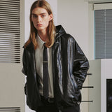 VCL CRACK LEATHER HOODIE BLACK