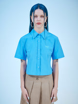 クロップショートスリーブコットンシャツ / CROP SHORT-SLEEVES COTTON SHIRTS (SKY BLUE)