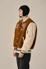 QUILTING POINT VARSITY JACKET - BROWN