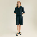 クロップアンバルハーフスリーブジャケット / Crop Unbal Half Sleeve Jacket (Black)