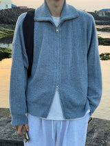 Bent knit cardigan zip up 