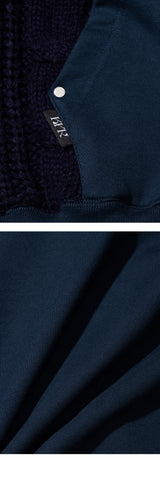 Mixed Fabric Knit KUYRI K Hoodie (Navy Peony)