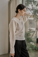 リブ Vニットトップス/RIBBED V-KNIT TOP_IVORY
