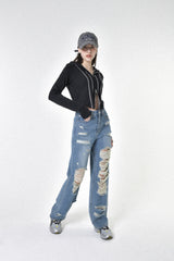 damage denim pants (blue)