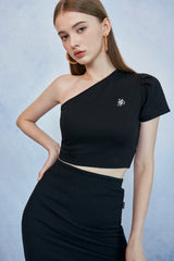 HIDE One Shoulder Top (Black) (6570997514358)