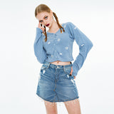 Round Neck Ribbon Cardigan [Blue]