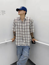 No.0305 S linen check half SHIRT (3color)