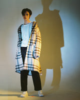 OVERSIZE WOOL CHECK ROBE COAT (Beige) / オーバーサイズウールチェックローブコート