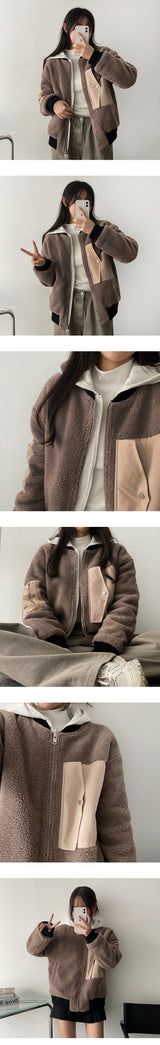 [Quilted] Mell Foggy Wool Double Layered Pocket Zip-Up Jumper