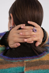 チャビーハートペンダントサージカルオープンリング/Chubby heart pendant surgical open ring (purple)